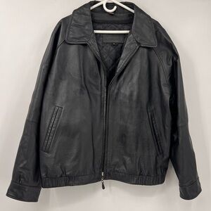 Vintage St John's Bay Black Real Leather Classic Lined Bomber Jacket Me ‘s XL